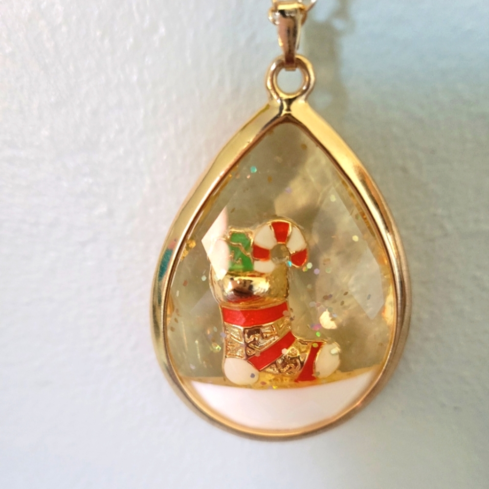 Joyland Christmas stocking necklace.
